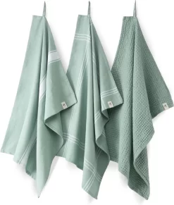 Walra Keuken- & Theedoekenset Blocks & Lines - 3x 50x70 - 100% Katoen - Groen