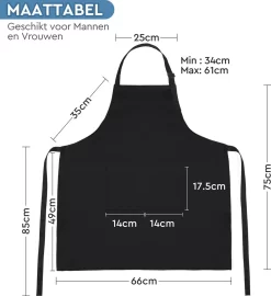 Keukenschort - Zwart - Kookschort - Schort - Restaurant - Met 2 Zakken En Verstelbaar Koord - Voor Mannen En Vrouwen - BBQ - Waterbestendig - Multifunctioneel -Thuis-BBQ 1098x1200 1
