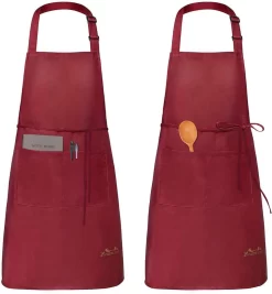 Viedouce 2 Pack Schort - Keukenschort - BBQ BIB Apron - Waterbestendig - Incl. Voorzak - Verstelbaar - Rood - (78 X 75 Cm)