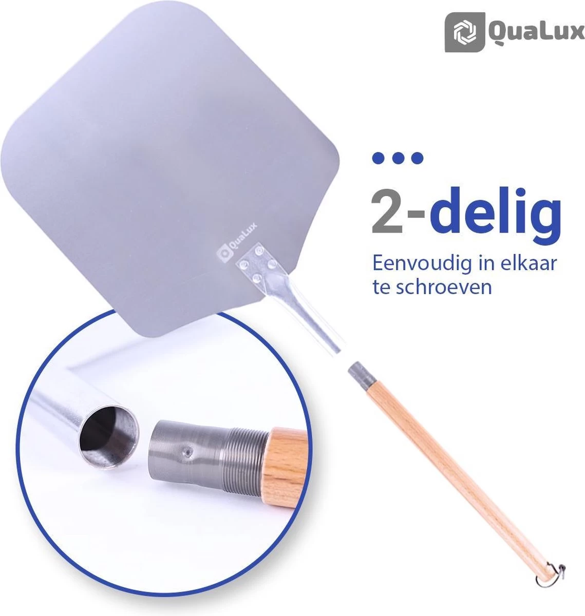 Qualux Pizzaschep Tweedelig – Pizzaschep Voor BBQ – Ophangbaar – Hout/rvs 6 Qualux Pizzaschep Tweedelig – Pizzaschep Voor BBQ – Ophangbaar – Hout/rvs - Afbeelding 6