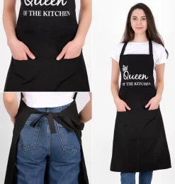 Merkloos Royal Keukenschort Zwart | 60x80 Cm | Queen Of The Kitchen | Kookschort Met Zakken | Keukenschort Dames | Keukenschort Voor Vrouwen | Cadeutje- Kado | Kook- BBQ -Thuis-BBQ 1140x1200 1