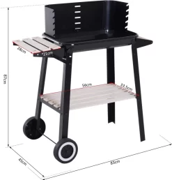 Verrijdbare Barbecue – Houtskool/Briketten - Verstelbare Grillplaat – Houten Tafel – Winscherm – Gewicht 5.9kg -Thuis-BBQ 1150x1200 1