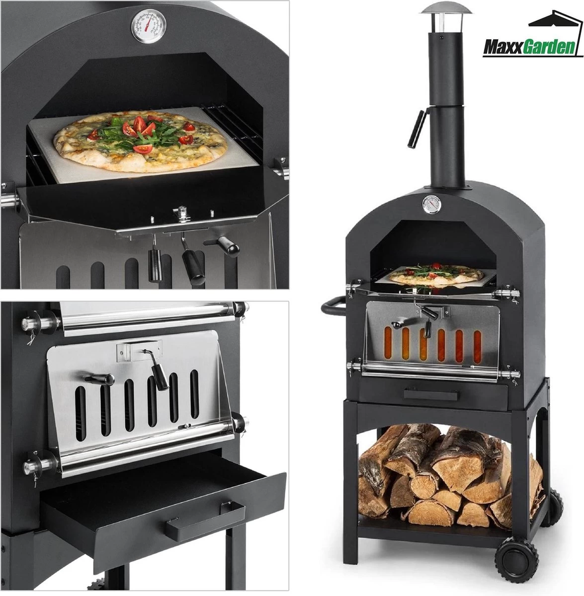 MaxxGarden Pizza Oven - Smoker Barbecue Op Hout, Houtskool Of Pellets - 45 X 65 X 158cm 7 MaxxGarden Pizza Oven - Smoker Barbecue Op Hout, Houtskool Of Pellets - 45 X 65 X 158cm - Afbeelding 7