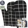 Ovenwanten Van Sophie Nordinn® - Ovenhandschoenen Lund (Raster Zwart) - Ovenwanten 2 Stuks - Katoen