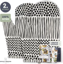 Ovenwanten Van Sophie Nordinn® - Ovenhandschoenen Lund (Artistiek Zwart) - Ovenwanten 2 Stuks - Katoen