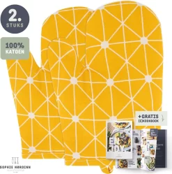 Ovenwanten Van Sophie Nordinn® - Ovenhandschoenen Lund (Lijnen Geel) - Ovenwanten 2 Stuks - Katoen