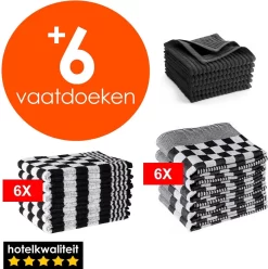 Zavelo 6x Theedoeken En 6x Keukendoeken Set + 6x VAATDOEKJES - 6x Theedoeken - 6x Keukendoeken - Zwart