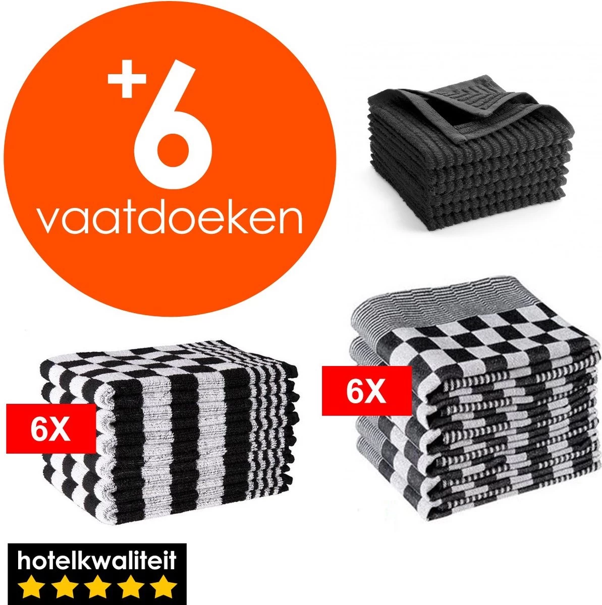 Zavelo 6x Theedoeken En 6x Keukendoeken Set + 6x VAATDOEKJES - 6x Theedoeken - 6x Keukendoeken - Zwart 1 Zavelo 6x Theedoeken En 6x Keukendoeken Set + 6x VAATDOEKJES - 6x Theedoeken - 6x Keukendoeken - Zwart