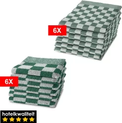 Merkloos Theedoeken En Keukendoeken Set - 6 Theedoeken - 6 Keukenhanddoeken - Groen