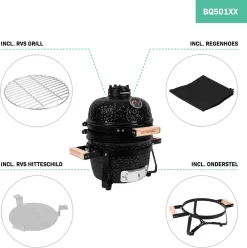VONROC - BBQ - Kamado - 13 Inch - Ø27cm Kookoppervlak - Houtskoolbarbecue – Keramisch - Tafelmodel - Met Onderstel, Thermometer, Plate Setter & Regenhoes -Thuis-BBQ 1197x1200 3