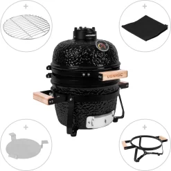 VONROC - BBQ - Kamado - 13 Inch - Ø27cm Kookoppervlak - Houtskoolbarbecue – Keramisch - Tafelmodel - Met Onderstel, Thermometer, Plate Setter & Regenhoes -Thuis-BBQ 1199x1200