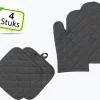 Homéé Ovenwanten En Pannenlappen Hittebestendig - Zwart - 4 Delige Sets