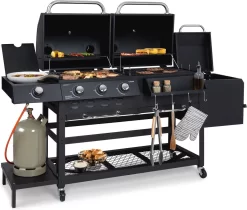 Klarstein Kingsville Double Barbecue - Houtskool- En Gasbarbecue - Smoker BBQ - Inclusief Deksels En Thermometer - Met 2 Roosters - Zwart 21 Klarstein Kingsville Double Barbecue - Houtskool- En Gasbarbecue - Smoker BBQ - Inclusief Deksels En Thermometer - Met 2 Roosters - Zwart -Thuis-BBQ 1200x1020