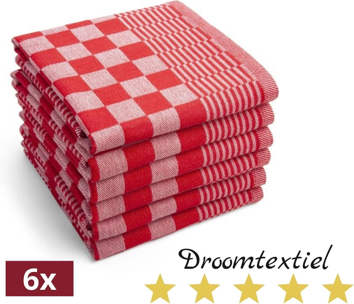 Droomtexiel® Horeca Kwaliteit Katoenen Theedoeken Set - 6x Theedoeken - Rood Wit + Gratis 6 Keukendoeken T.w.v €22,95 6 Droomtexiel® Horeca Kwaliteit Katoenen Theedoeken Set - 6x Theedoeken - Rood Wit + Gratis 6 Keukendoeken T.w.v €22,95 - Afbeelding 6