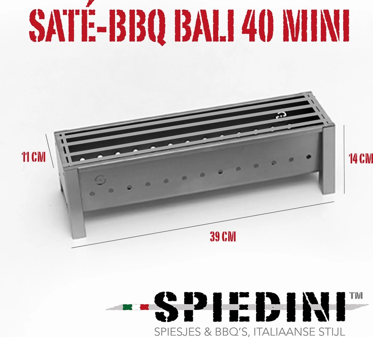 Spiedini Saté-bbq Bali 40 Mini - Kleine, Smalle Houtskoolbarbecue Met Horizontaal Rooster Voor Sate Of Andere Spiesjes - 40 Cm Lang, 11 Cm Breed, 14 Cm Hoog - Ideaal Voor Tuin- Of Open Haard, Of Balkon - Materiaal: Gealuminiseerd Ijzer 7 Spiedini Saté-bbq Bali 40 Mini - Kleine, Smalle Houtskoolbarbecue Met Horizontaal Rooster Voor Sate Of Andere Spiesjes - 40 Cm Lang, 11 Cm Breed, 14 Cm Hoog - Ideaal Voor Tuin- Of Open Haard, Of Balkon - Materiaal: Gealuminiseerd Ijzer - Afbeelding 7