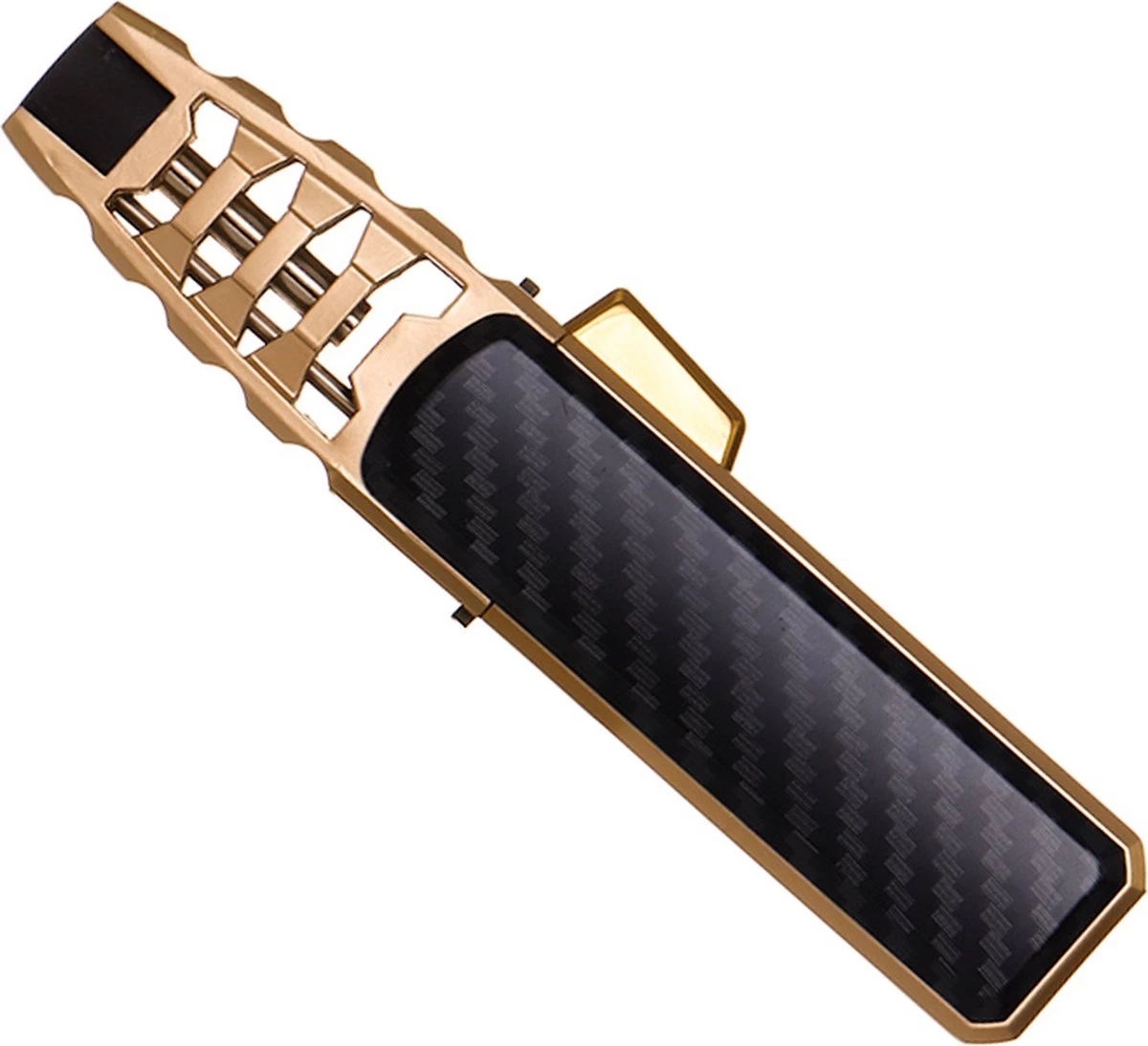 Merkloos Turbo Jetflame Aansteker - Gasbrander - Vuurwerk Torch - Crème Brûlée Brander - BBQ En Sigaren Aansteker - Windproof - Carbon Met Goudkleurige Metalen Behuizing 6 Merkloos Turbo Jetflame Aansteker - Gasbrander - Vuurwerk Torch - Crème Brûlée Brander - BBQ En Sigaren Aansteker - Windproof - Carbon Met Goudkleurige Metalen Behuizing - Afbeelding 6