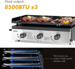 Bighorn Plancha Grill - Gasbarbecue – Tabletop – Draagbaar – 3 Branders -Thuis-BBQ 1200x1118
