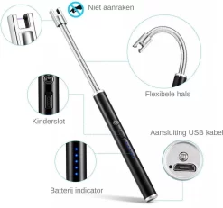 Merkloos BBQ Aansteker Oplaadbaar Met Usb Kabel - Elektrische Keuken Aansteker - Flexibele Aansteker - Zwart -Thuis-BBQ 1200x1123