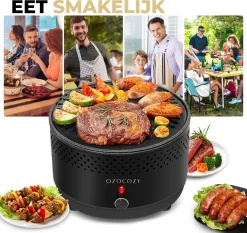 Ozocozy BBQ-ONE Houtskool Tafelbarbecue - Ø30 Cm- Zwart - Incl. Draagtas, Siliconen Bakkwast En RVS-Barbecuetang -Thuis-BBQ 1200x1133