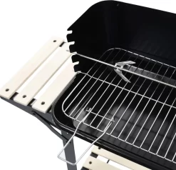 Verrijdbare Barbecue – Houtskool/Briketten - Verstelbare Grillplaat – Houten Tafel – Winscherm – Gewicht 5.9kg -Thuis-BBQ 1200x1158 1