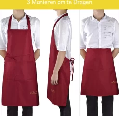Viedouce 2 Pack Schort - Keukenschort - BBQ BIB Apron - Waterbestendig - Incl. Voorzak - Verstelbaar - Rood - (78 X 75 Cm) -Thuis-BBQ 1200x1159