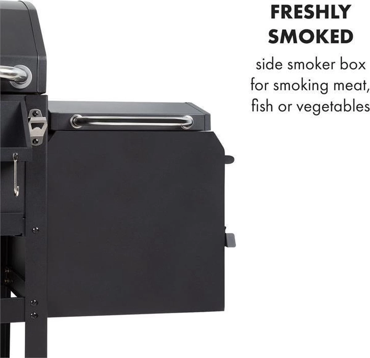 Klarstein Kingsville Double Barbecue - Houtskool- En Gasbarbecue - Smoker BBQ - Inclusief Deksels En Thermometer - Met 2 Roosters - Zwart 8 Klarstein Kingsville Double Barbecue - Houtskool- En Gasbarbecue - Smoker BBQ - Inclusief Deksels En Thermometer - Met 2 Roosters - Zwart - Afbeelding 8