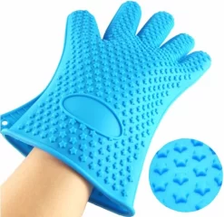 Merkloos Hittebestendige Siliconen Ovenwant - Antislip BBQ & Keuken Handschoenen - 2 Stuks - Blauw