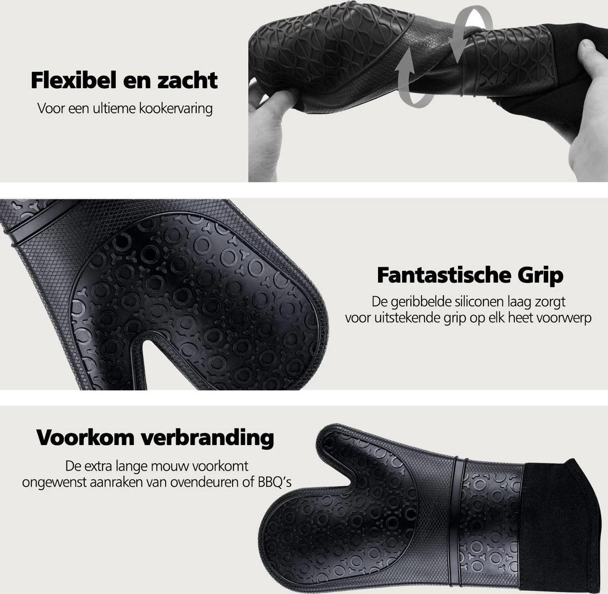 SWILIX ® Ovenwanten 2 Stuks - Ovenhandschoenen - Siliconen Ovenwant - Zwart 8 SWILIX ® Ovenwanten 2 Stuks - Ovenhandschoenen - Siliconen Ovenwant - Zwart - Afbeelding 8