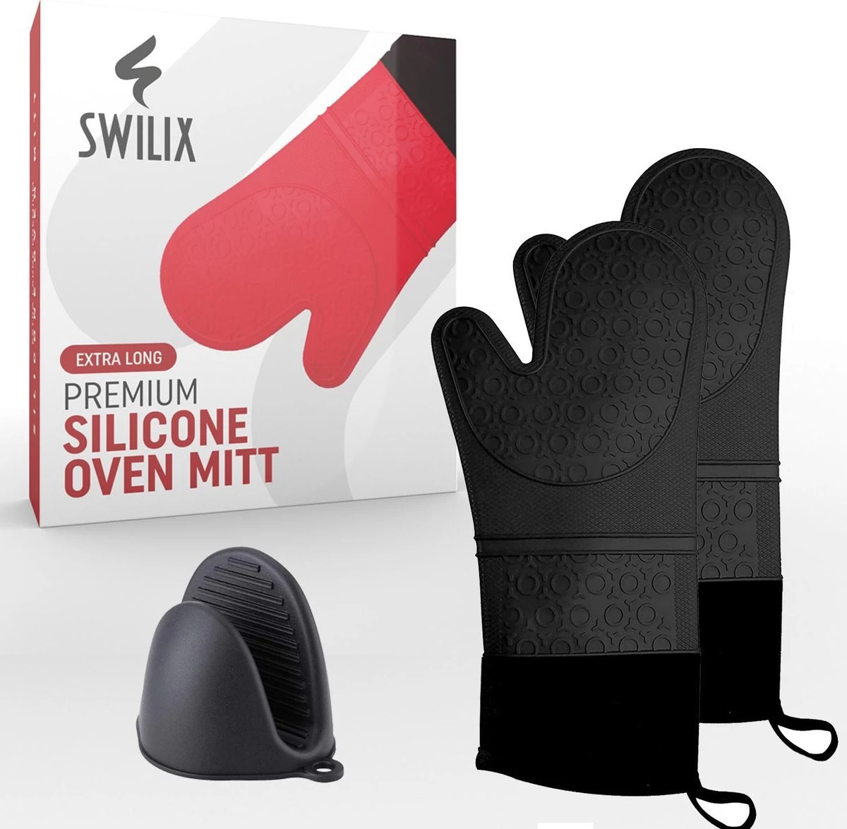 SWILIX ® Ovenwanten 2 Stuks - Ovenhandschoenen - Siliconen Ovenwant - Zwart 10 SWILIX ® Ovenwanten 2 Stuks - Ovenhandschoenen - Siliconen Ovenwant - Zwart - Afbeelding 10