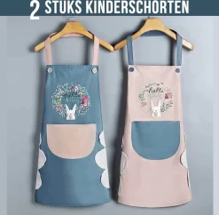 Merkloos 2 STUKS Kinderschorten Waterdicht En Oliebestendig Knutselschort Kookschort Keukenschort Voor Kinderen - Mix 1x Turquoise + 1x Rose - 70 X 70 Cm