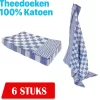 Theedoekenset - Glazendoeken - Blok Blauw - 65x65 - Set Van 6 - Geblokt - Blokdoeken - 100% Katoen - Horeca Theedoeken - Horeca - Glazendoeken