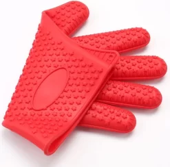 Merkloos Hittebestendige Siliconen Ovenwant - Antislip BBQ & Keuken Handschoenen - 2 Stuks - Rood