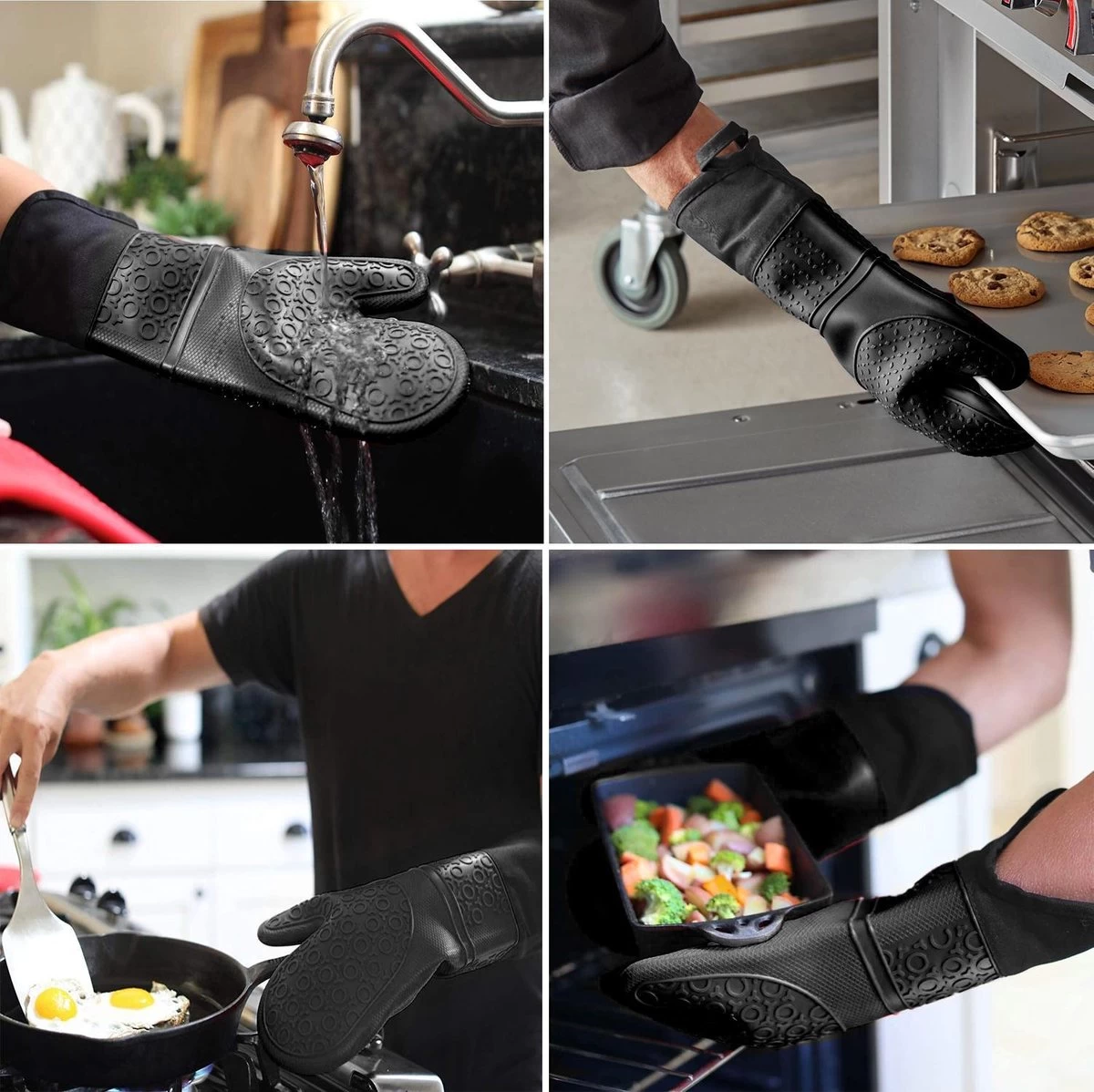 SWILIX ® Ovenwanten 2 Stuks - Ovenhandschoenen - Siliconen Ovenwant - Zwart 6 SWILIX ® Ovenwanten 2 Stuks - Ovenhandschoenen - Siliconen Ovenwant - Zwart - Afbeelding 6