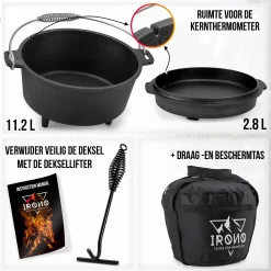 IRONO Dutch Oven - Pan Gietijzer - 14 Liter - Gietijzeren Pan BBQ 4-delig - Multifunctionele Kookset - Braadpan Gietijzer Met Deksellifter - Bakpan - Kookpan - Outdoor Cooking -Thuis-BBQ 1200x1199 11