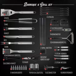 Mountain Jack® 40-Delige Luxe BBQ Grill Accessoires Set In Roestvrij Staal – Barbecue Gereedschap – Tangenset, Vlees Thermometer, Vleestang, Borstel, Spiezen, Vleesmes, Vleesvork -Thuis-BBQ 1200x1199 6