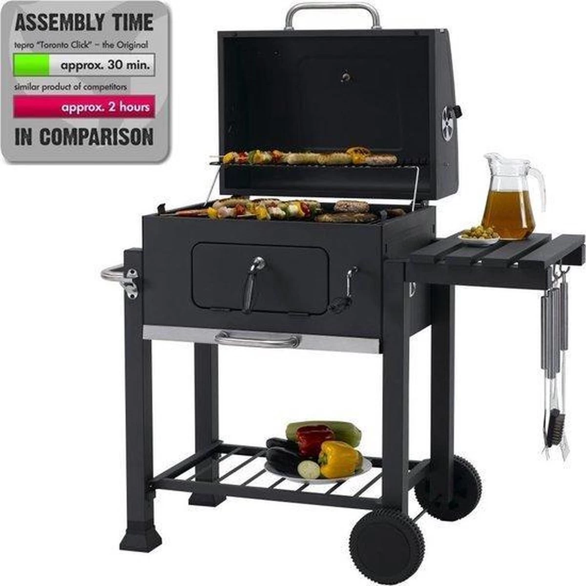 Tepro Toronto Click Barbecue Bbq Houtskool - Grilloppervlak (LxB) 56 X 42 Cm - Met Thermometer In De Deksel - RVS - Houtskoolbarbecue 4 Tepro Toronto Click Barbecue Bbq Houtskool - Grilloppervlak (LxB) 56 X 42 Cm - Met Thermometer In De Deksel - RVS - Houtskoolbarbecue - Afbeelding 4