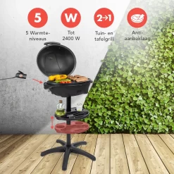 KitchenBrothers Elektrische BBQ - Met Grillplaat - Anti-aanbaklaag - Incl. Plank/Houders - Grilloppervlak 46,5x33,8cm - Tot 300°C - 2400W - Zwart -Thuis-BBQ 1200x1200 242
