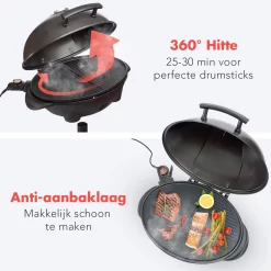 KitchenBrothers Elektrische BBQ - Met Grillplaat - Anti-aanbaklaag - Incl. Plank/Houders - Grilloppervlak 46,5x33,8cm - Tot 300°C - 2400W - Zwart -Thuis-BBQ 1200x1200 244