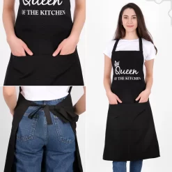 Merkloos Set Van 2 Zwart | 65x95 Cm | King & Queen Of The Kitchen | 2 Keukenschorten | Kookschort Met Zakken | Keukenschort Dames | Keukenschort Voor Vrouwen | Keukenschort Voor Mannen | Cadeutje- Kado | Kook- BBQ -Thuis-BBQ 1200x1200 276