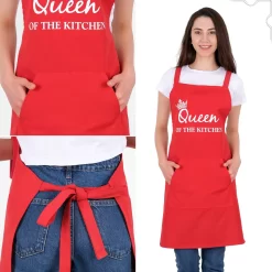 Merkloos Set Van 2 Rood | 60x80 Cm | King & Queen Of The Kitchen | 2 Keukenschorten | Kookschort Met Zakken | Keukenschort Dames | Keukenschort Voor Vrouwen | Keukenschort Voor Mannen | Cadeutje- Kado | Kook- BBQ -Thuis-BBQ 1200x1200 296