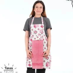 Merkloos Tulipa Keukenschort Met Handdoek | Roze Rozen | Kookschort - 55 X 75cm | Handdoek - 30 X 50 | Keukenschort Dames | Keukenschort Voor Vrouwen | Katoen