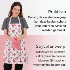 Merkloos Tulipa Keukenschort Met Handdoek | Roze Rozen | Kookschort - 55 X 75cm | Handdoek - 30 X 50 | Keukenschort Dames | Keukenschort Voor Vrouwen | Katoen -Thuis-BBQ 1200x1200 329