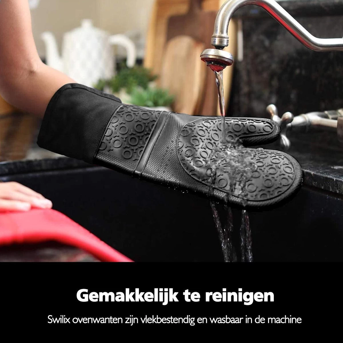 SWILIX ® Ovenwanten 2 Stuks - Ovenhandschoenen - Siliconen Ovenwant - Zwart 2 SWILIX ® Ovenwanten 2 Stuks - Ovenhandschoenen - Siliconen Ovenwant - Zwart - Afbeelding 2