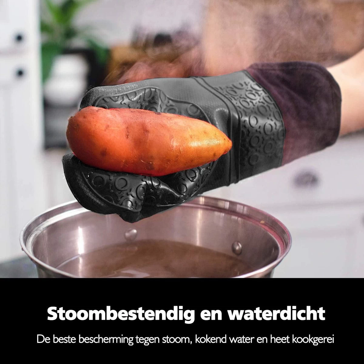 SWILIX ® Ovenwanten 2 Stuks - Ovenhandschoenen - Siliconen Ovenwant - Zwart 4 SWILIX ® Ovenwanten 2 Stuks - Ovenhandschoenen - Siliconen Ovenwant - Zwart - Afbeelding 4