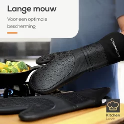 KitchenLove Ovenwanten - 2 Stuks Ovenhandschoenen - Hittebestendig Tot 250 °C - Siliconen - Zwart -Thuis-BBQ 1200x1200 444