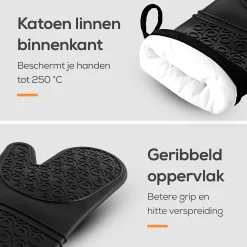 KitchenLove Ovenwanten - 2 Stuks Ovenhandschoenen - Hittebestendig Tot 250 °C - Siliconen - Zwart -Thuis-BBQ 1200x1200 446