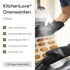 KitchenLove Ovenwanten - 2 Stuks Ovenhandschoenen - Hittebestendig Tot 250 °C - Siliconen - Zwart -Thuis-BBQ 1200x1200 447