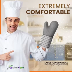 Kitchen4you Ovenwanten - Hoge Kwaliteit - Ovenhandschoenen - Grijs - Siliconen - Katoen -Thuis-BBQ 1200x1200 471