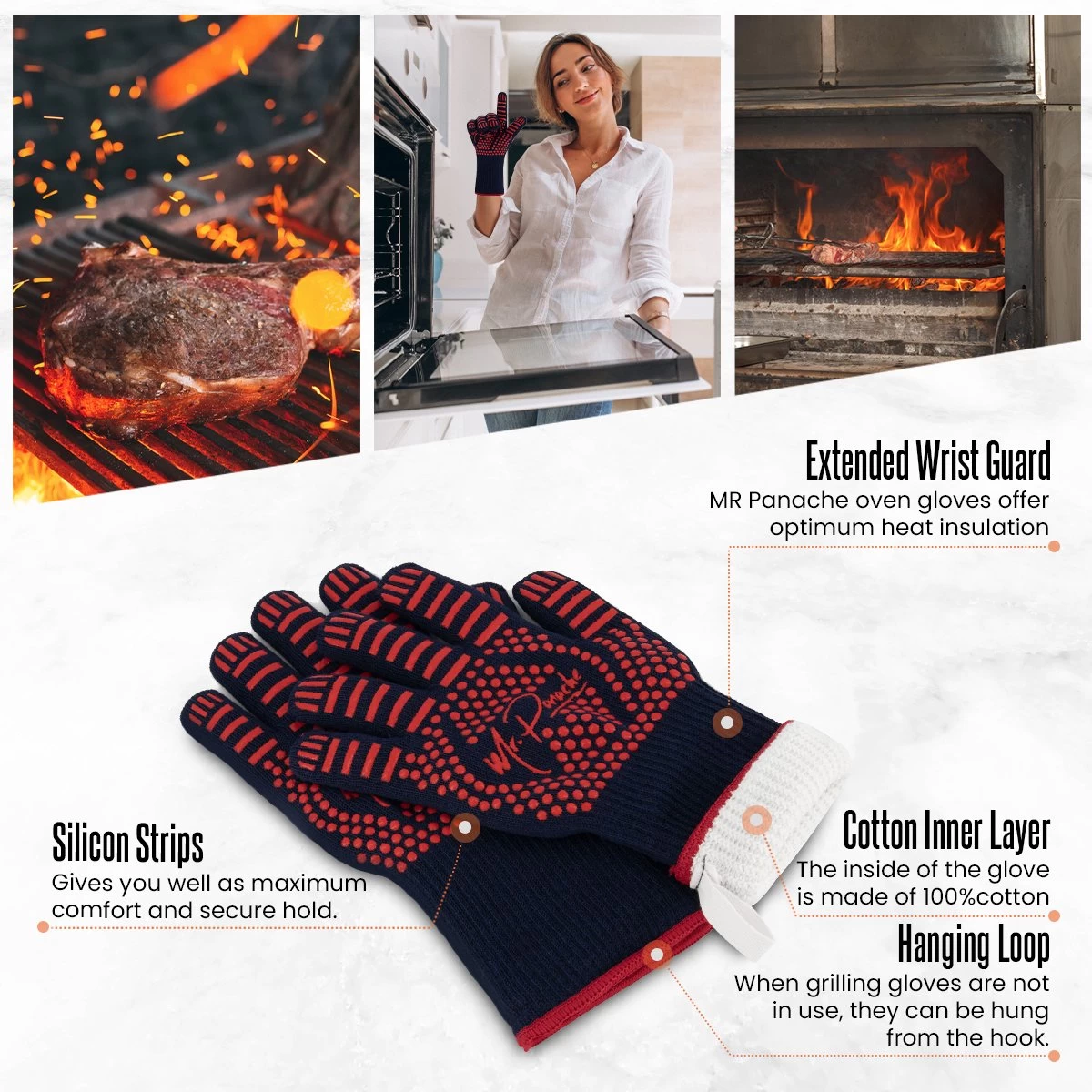 MR. PANACHE Premium BBQ Handschoenen - Ovenhandschoenen - Hittebestendig Tot 500°C - Maximale Grip - Extra Lang Manchet 3 MR. PANACHE Premium BBQ Handschoenen - Ovenhandschoenen - Hittebestendig Tot 500°C - Maximale Grip - Extra Lang Manchet - Afbeelding 3