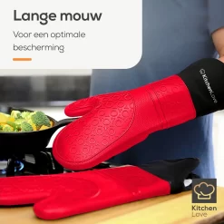 KitchenLove Ovenwanten - 2 Stuks Ovenhandschoenen - Hittebestendig Tot 250 °C - Siliconen - Rood -Thuis-BBQ 1200x1200 499